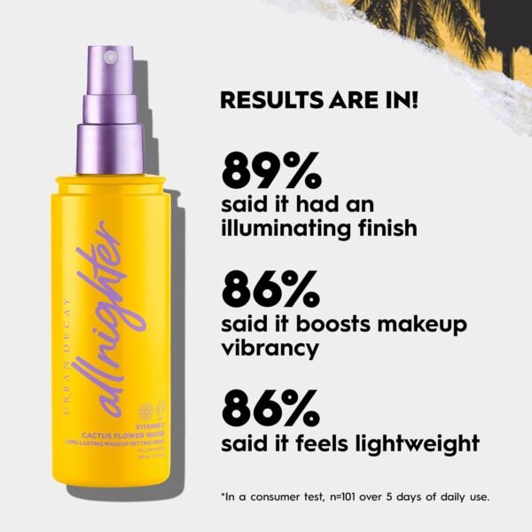 Urban Decay All Nighter Vitamin C Hydrating Makeup Setting Spray for Face, Transfer-Resistant, Waterproof, 16 HR Wear, with Vitamin C & Cactus Flower Water, Illuminated Finish, for Dry Skin, Vegan - Image 7
