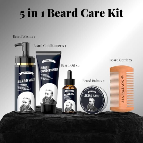 Beard Growth Kit - Mobiuty Men's Beard Care Kit with Natural Ingredients, Includes Beard Wash, Beard Oil, Beard Conditioner, Beard Balm and Beard Comb, Gift Set for Boyfriend Husband Fathers - Image 10