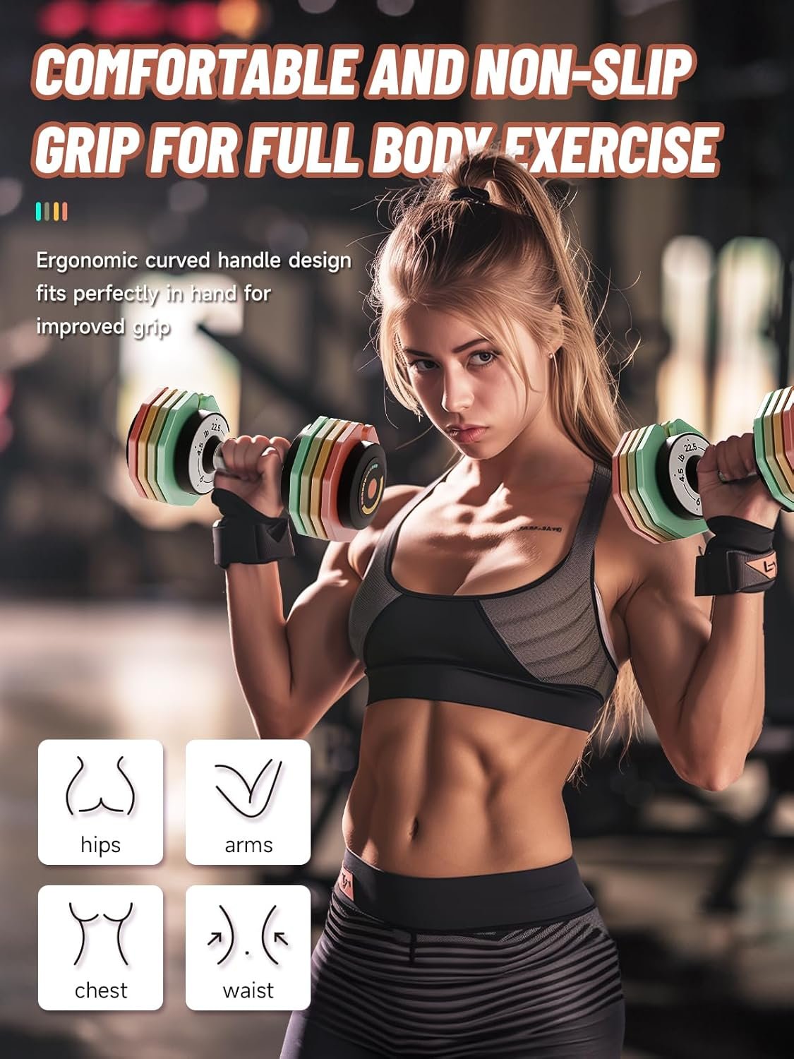 Adjustable Dumbbells Set 12.5LB/22.5LB Pair, 1-Sec Fast Adjustable 5 Weights by Turning Handle, Premium Comfort Non-slip Metal Dumbbells with Tray, Compact Size for Full Body Home Workout - Image 4