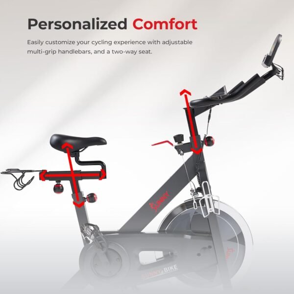 Sunny Health & Fitness Pro Cycling Stationary Bike, 40 LB Flywheel & 4-Way Adjustable Seat for Home Exercise & Indoor Cycle/Cardio Workout, Optional Free SunnyFit App Bluetooth Connection - Image 7