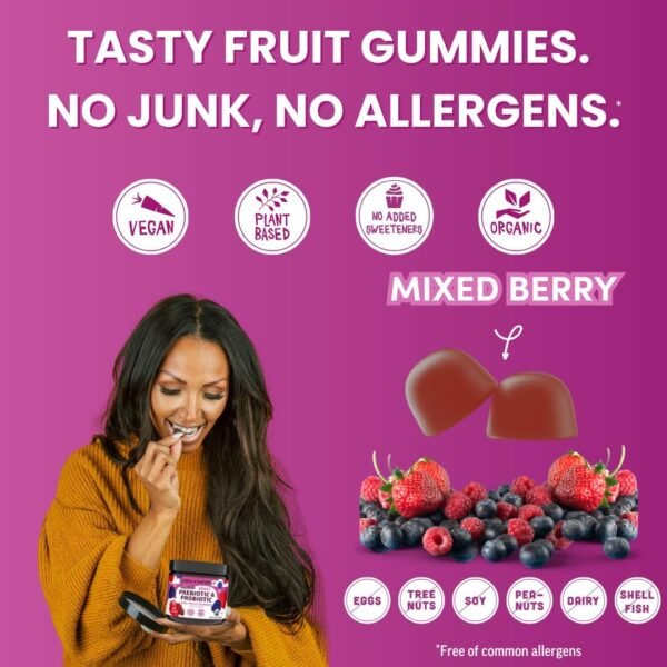 Llama Naturals Real Fruit Prebiotic & Probiotic Gummies for Adults | No Added Sugar Cane,| Vegan Organic Synbiotics, Digestive Support, Women & Men Gut Health, 5B CFU, 60 ct (30 Days) Mixed Berry - Image 5