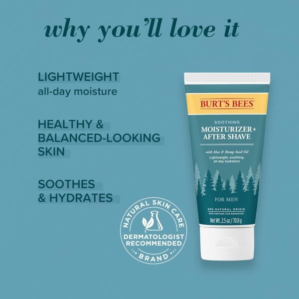 Burt’s Bees Soothing Moisturizer + After Shave with Aloe & Hemp, For Men, 2.5 Ounces - Image 3