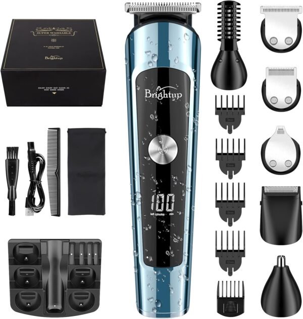 Brightup Beard Trimmer for Men, IPX7 Waterproof Mens Grooming Kit with Cordless Hair Clippers, Electric Razor with LED Display, Shavers for Mustache, Body, Face, Ear, Nose Hair Trimmer, Gifts for Men - Image 8