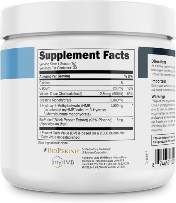 Transparent Labs Creatine HMB - Creatine Monohydrate Powder with HMB for Muscle Growth, Increased Strength, Enhanced Energy Output, and Improved Athletic Performance - 30 Servings, Unflavored - Image 9