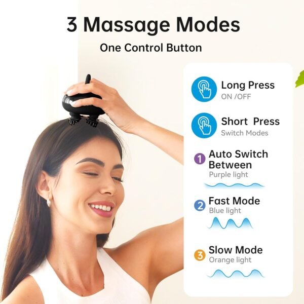 COMFIER Head Massager,Scalp Massager Hair Growth with 3 kneading Modes,Waterproof Body Massager for Stress Relief, Cat Massager(Black) - Image 3