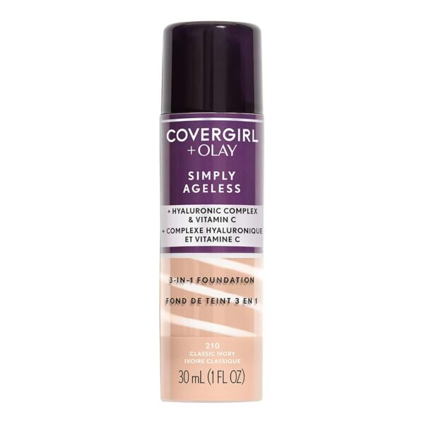 CoverGirl & Olay Simply Ageless 3-in-1 Liquid Foundation, Matte Finish, Hyaluronic & Vitamin C Formula, Cruelty Free, Classic Ivory, 1 Count - Image 2