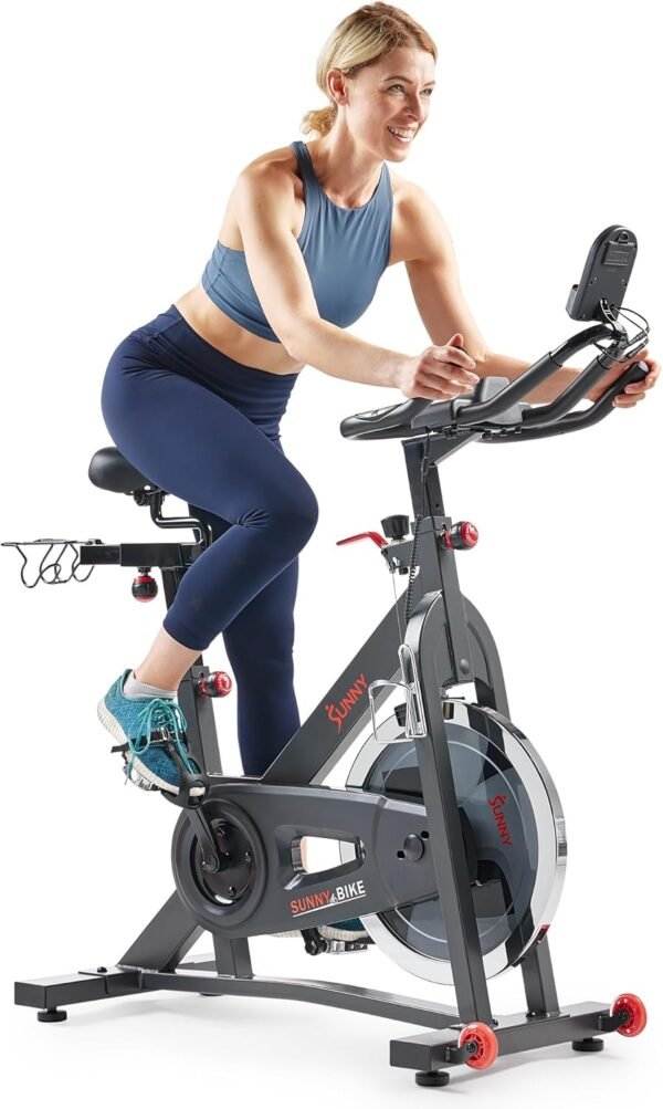 Sunny Health & Fitness Pro Cycling Stationary Bike, 40 LB Flywheel & 4-Way Adjustable Seat for Home Exercise & Indoor Cycle/Cardio Workout, Optional Free SunnyFit App Bluetooth Connection - Image 3