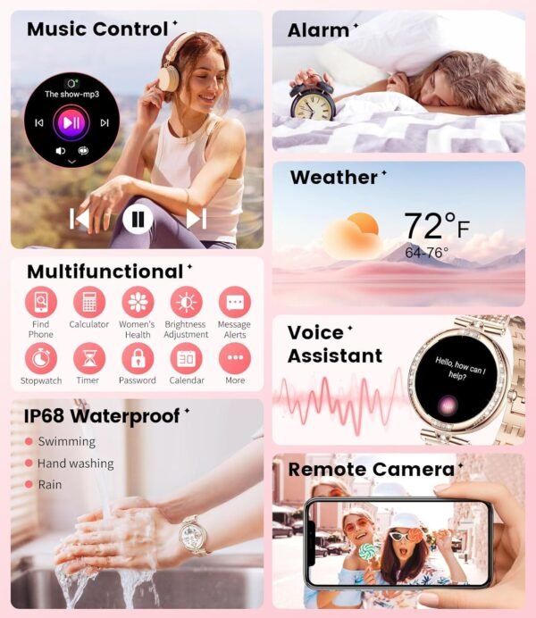 LIGE Smart Watches for Women (Answer/Make Call) with Diamonds，1.19” AMOLED Smartwatch with Heart Rate/SpO2/Sleep Monitor,IP68 Waterproof Fitness Tracker 111 Sport Modes Pedometer for Android iOS,Gold - Image 9