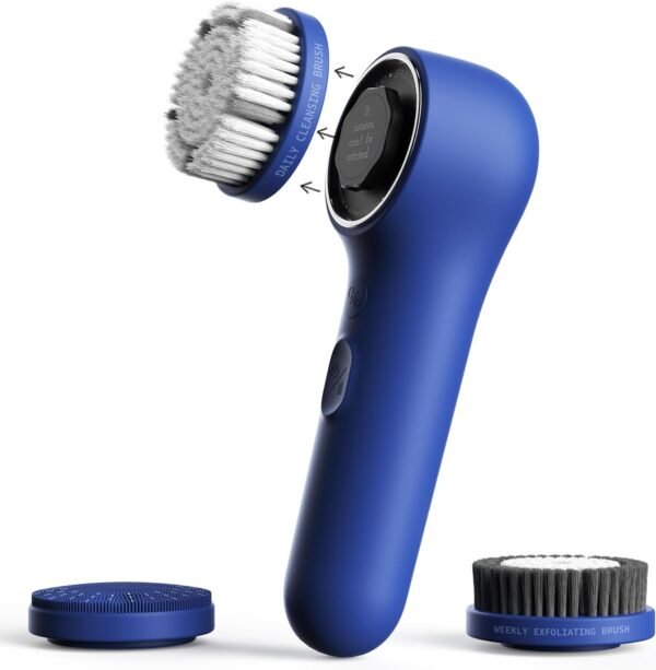 Spinning & V-Sonic Face Scrubber, NågraCoola 3.0 Facial Cleansing Brush, Waterproof & Rechargeable Face Scrub Brush for Men & Women with 3 Brushes, 3 Intensities, 2 Action Modes - Blue - Image 2
