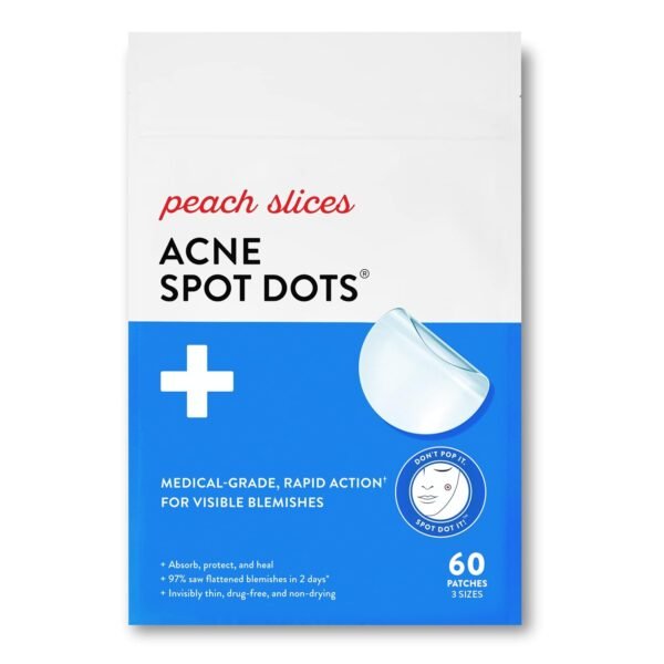 Peach Slices | Acne Spot Dots | Hydrocolloid Acne Patches | For Zits, Blemishes, & Breakouts | Vegan | Cruelty-Free | Pimple Patches | Facial Skin Care Products | 3 Sizes (7mm, 10mm, & 12mm) | 60 Ct - Image 2