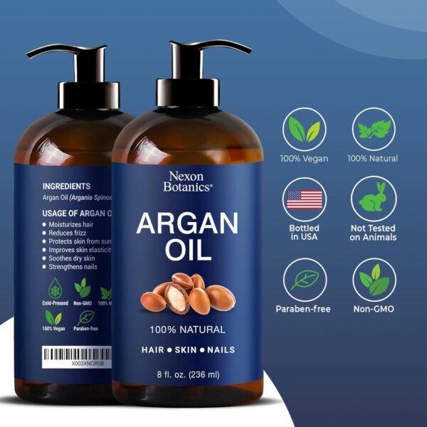 Argan Oil for Hair Growth 8 fl oz - 100% Natural Moroccan Argan oil for Face, Body, Skin and Nails - Aceite de Argan - Image 3
