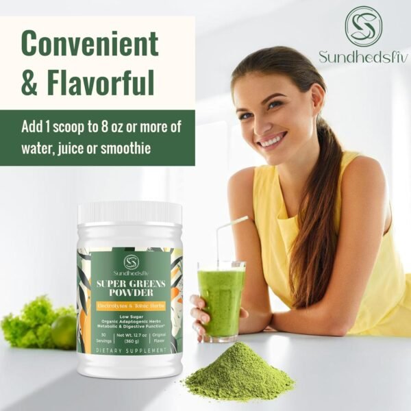 Super Greens Powder Superfood Supplement + Electrolytes & Tonic Herbs | Organic Greens, Adaptogens, Shilajit, Antioxidants, Preobiotic & Probiotic & Postbiotic | for Gut, Energy & Immune | 30 Servings - Image 8