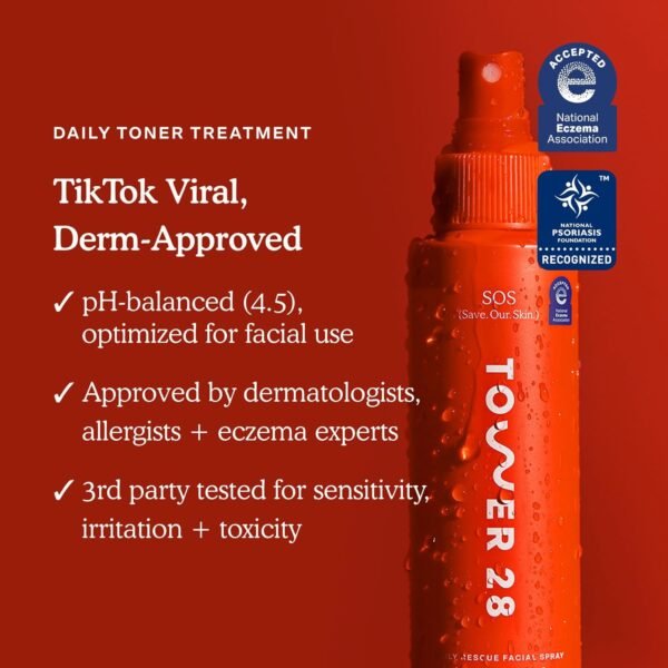 Tower 28 SOS Daily Rescue Facial Spray for Sensitive Skin, Hypochlorous Acid Spray Helps Reduce Redness and Breakouts, Travel Size Toner for Face, 1 FL Oz - Image 4