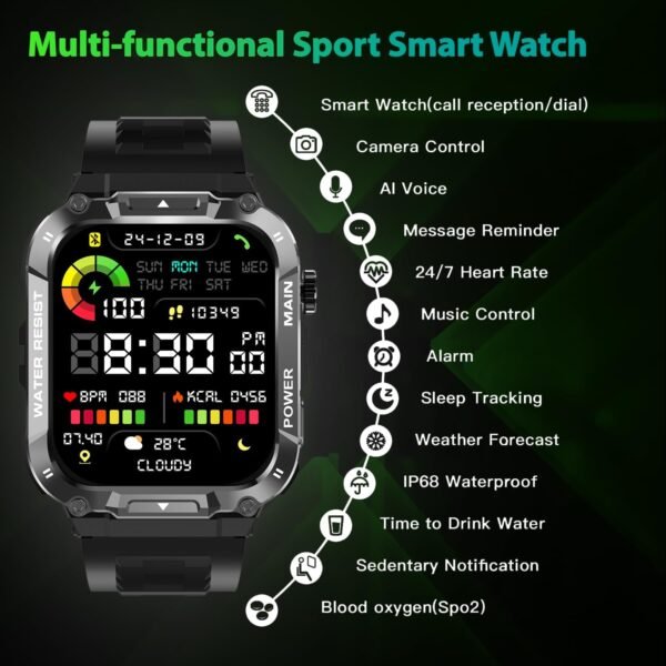 Military Smart Watch for Men with Call Function,Fitness Smartwatch for Android Phones and iPhone, Waterproof Fitness Tracker with Blood Oxygen/Heart Rate/Sleep/100+ Sport Modes, Watches for Men - Image 3