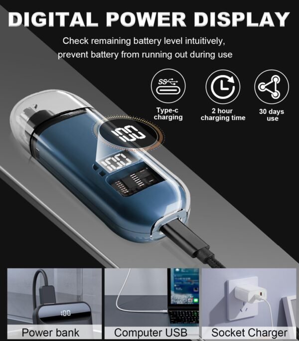 Nose Hair Trimmer for Men, 2024 Rechargeable Trimmer, Painless Eyebrow Facial Hair Shaver, LED Display Nose Clipper, Waterproof Dual Edge Blades Clipper for Easy Cleaning - Image 4