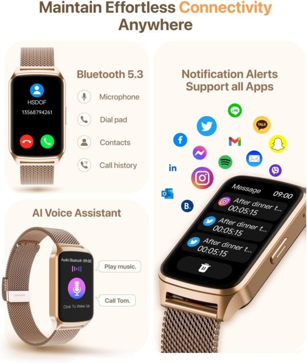 Smart Watch Health Fitness Tracker with 24/7 Heart Rate, Blood Oxygen Sleep Monitor, 110+ Sports Modes, Step Calorie Counter Pedometer IP68 Waterproof (Gold, 1.57) - Image 3