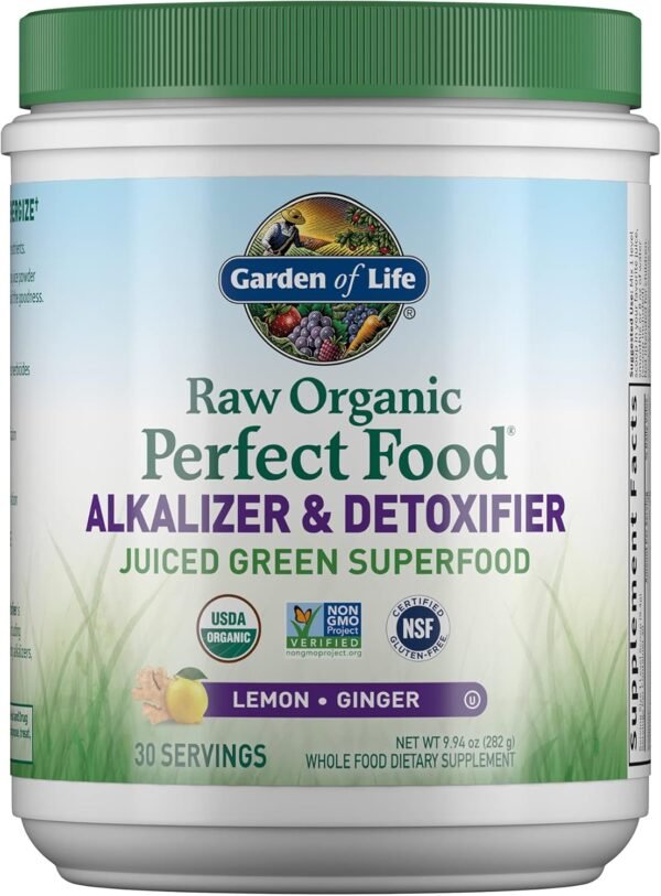 Garden of Life Raw Organic Perfect Food Alkalizer & Detoxifier Juiced Greens Superfood Powder - Lemon Ginger, 30 Servings - Non-GMO, Gluten Free Whole Food Dietary Supplement, Plus Probiotics - Image 2
