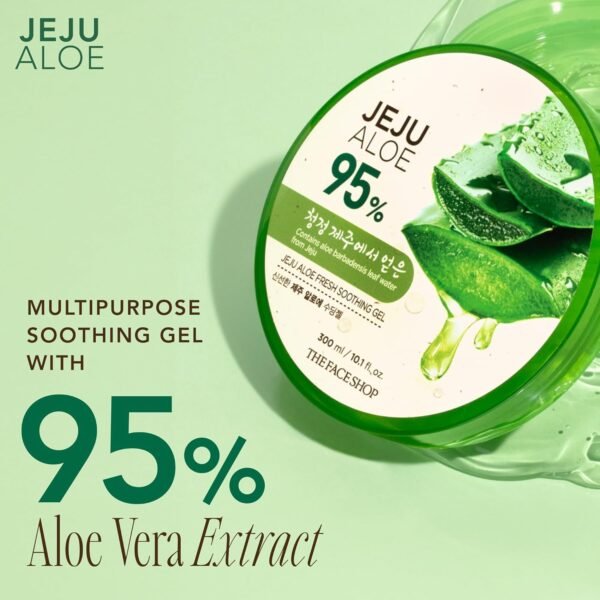The Face Shop Jeju Aloe Soothing Gel | Multi-use Moisturizing & Soothing Gel For Face, Body & Sun Burn Care | 95% Aloe Vera Extract, All Skin Types, 10.14 fl oz, Korean Skincare - Image 4