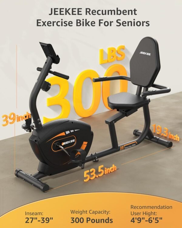JEEKEE Recumbent Exercise Bike for Adults Seniors - Indoor Magnetic Cycling Fitness Equipment for Home Workout Black - Image 7