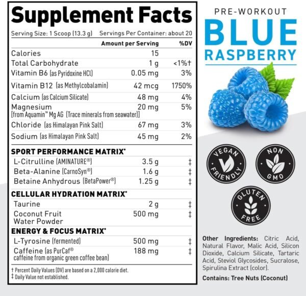 Kaged Pre-Kaged Sport Pre Workout Powder | Blue Razz | Energy Supplement for Endurance | Cardio, Weightlifting Sports Drink | 20 Servings - Image 3