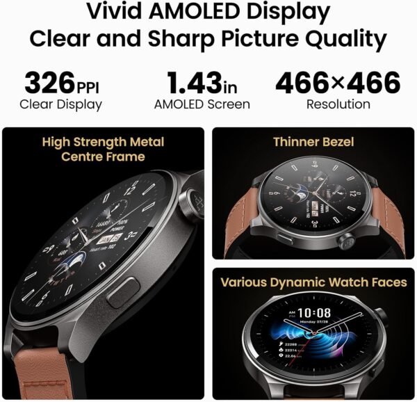 TOZO AMOLED S5 Smart Watch (Answer/Make Calls), 1.43’’ HD Screen for Men Women 100+ Sport Modes Fitness Watchs with Blood Oxygen/Sleep/Heart Rate Monitor, IP68 Waterproof, Leather Band Brown - Image 8