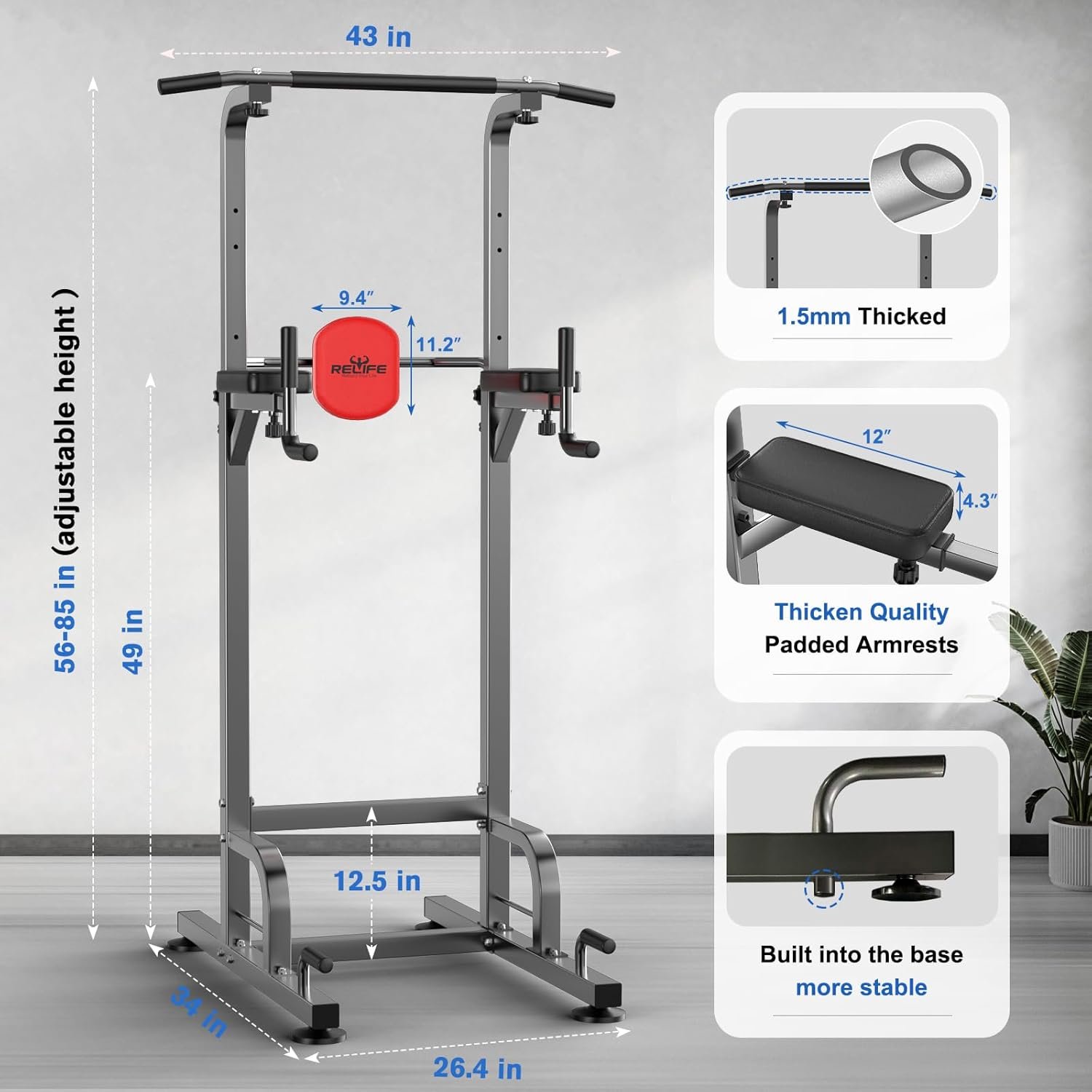 RELIFE REBUILD YOUR LIFE Power Tower Pull Up Bar Station Workout Dip Station for Home Gym Strength Training Fitness Equipment - Image 7