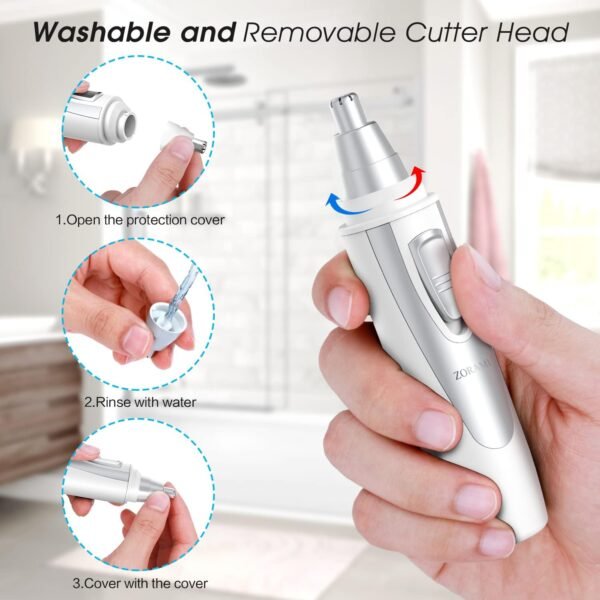 Ear and Nose Hair Trimmer Clipper - 2024 Professional Painless Eyebrow & Facial Hair Trimmer for Men Women,Battery-Operated Trimmer with IPX7 Waterproof,Dual Edge Blades for Easy Cleansing White - Image 6
