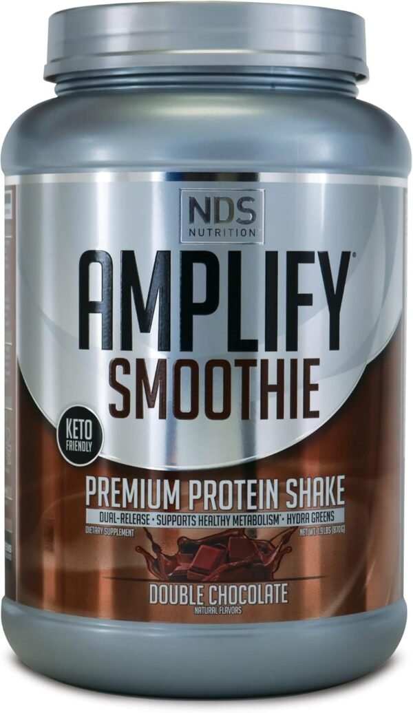 AMPLIFY NDS Nutrition Smoothie Premium Whey Protein Powder Shake with Added Greens and Amino Acids - Build Lean Muscle, Gain Strength, Lasting Energy, and Lose Fat - Double Chocolate (30 Servings) - Image 2