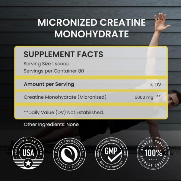 UpNourish Micronized Creatine Monohydrate Powder 400 G - Unflavored Vegan for Pre Workout, Muscle Building Pure Women and Men Instantized Supplement, 80 Servings 14.1096 Ounce - Image 3