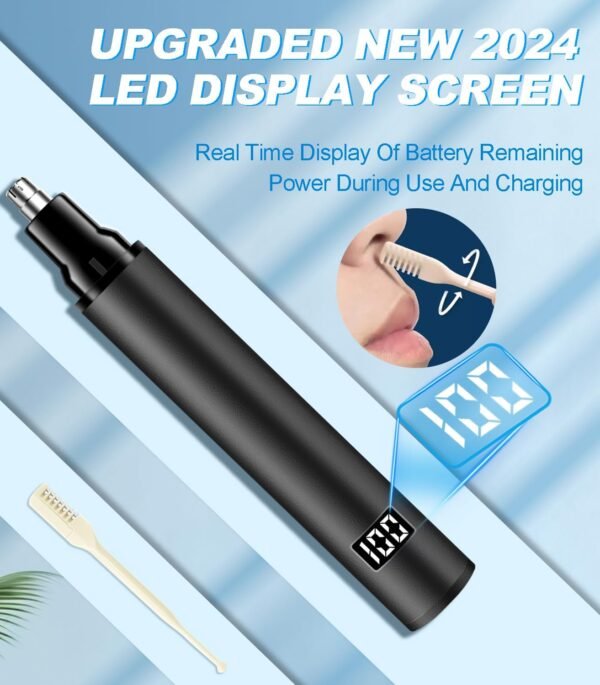 Nose Hair Trimmer with LED Display for Men and Women - 2024 Professional Painless USB Rechargeable Facial & Nose Hair Trimmer Clipper – 14,000 RPM IPX7 Waterproof Dual Edge Blades, Black - Image 4
