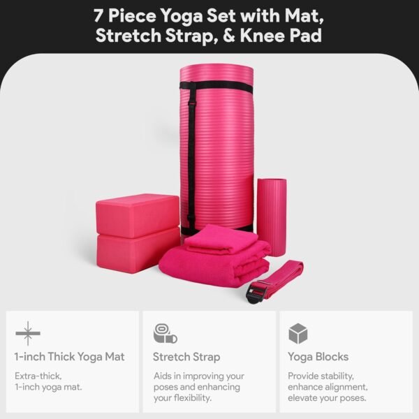 BalanceFrom 7-Piece Set - Include Yoga Mat with Carrying Strap, 2 Yoga Blocks, Yoga Mat Towel, Yoga Hand Towel, Yoga Strap and Yoga Knee Pad, Multiple Options - Image 4