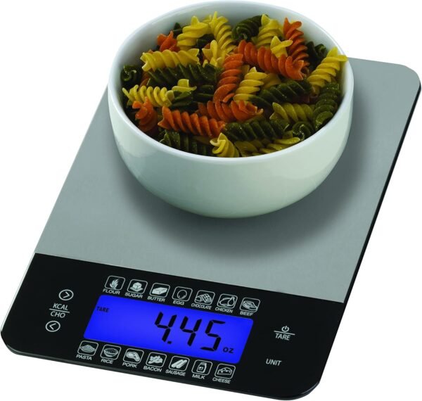 SmartHeart Digital Kitchen Food Scale with Calorie & Carb Calculator Stainless Steel | Precision Measurements | Unit conversions: oz, lbs, g, ml | 14 pre-Set Foods - Image 2