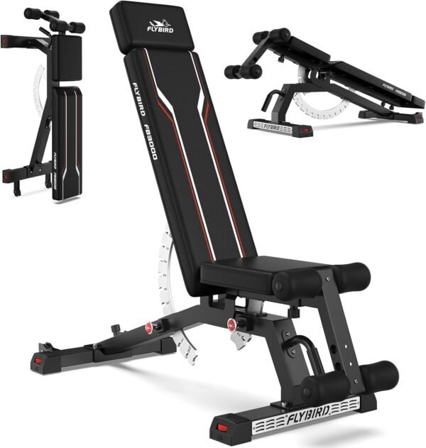 FLYBIRD Weight Bench, 1200lbs Capacity Adjustable Workout Bench with Detachable Headrest and Leg Support, Vertical Storage Space-Saving Exercise Bench for Home Gym- FB3000 - Image 2