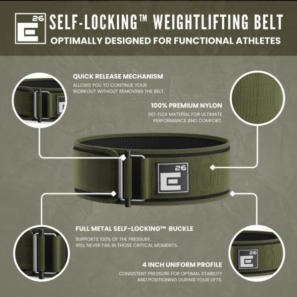 Self-Locking Weight Lifting Belt - Premium Weightlifting Belt for Serious Functional Fitness, Weight Lifting, and Olympic Lifting Athletes - Lifting Support for Men and Women - Deadlift Training Belt - Image 4