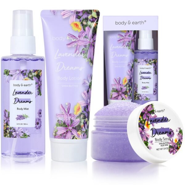 BODY & EARTH Body Mist Gift Set - Spa Gifts for Women, Perfume, Body Lotion, and Body Scrub in a Lavender Dreams Box- Perfect Birthday Gifts for Moms, and Special Occasions,Unique Gift Ideas for Her - Image 2