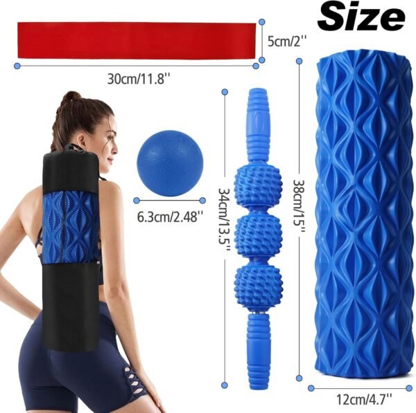 5-in-1 Foam Roller Set for Deep Tissue Massage, Muscle Pain Relief, Improved Mobility, High-Density Back Roller for Whole Body Relieves Muscle Pain Muscle Massage (Blue) - Image 7