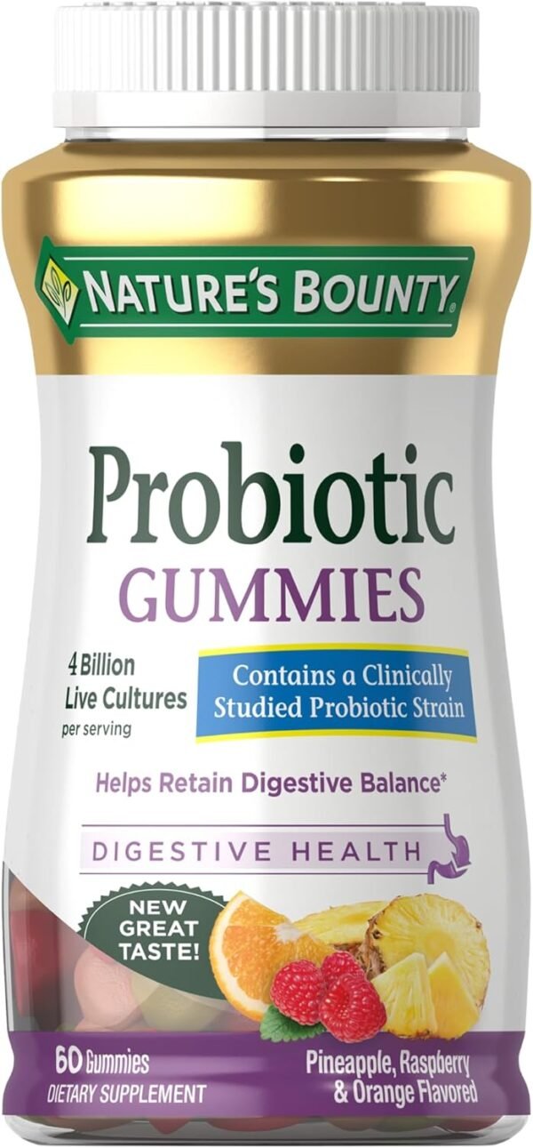 Nature's Bounty Probiotic Gummies, Immune Health & Digestive Balance, Pineapple, Raspberry and Orange Flavor Gummies, 60 Ct - Image 2