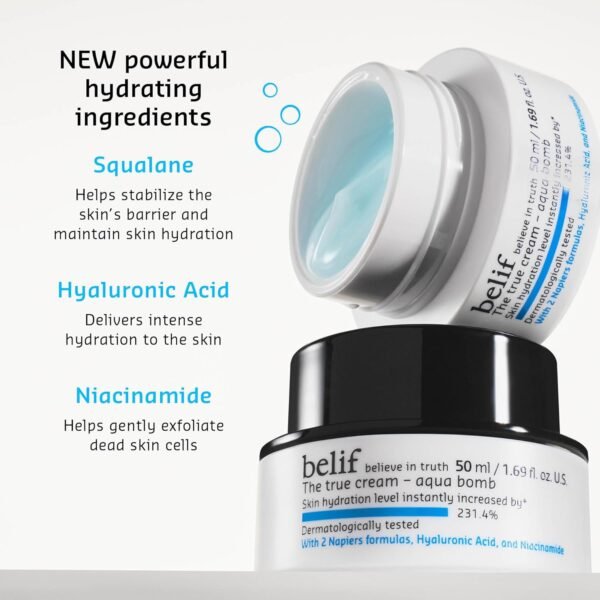 belif The True Cream Aqua Bomb | New & Improved | Hydration in 10 Seconds | Hyaluronic Acid, Niacinamide | Lightweight Hydrating Daily Moisturizer Face - Image 4