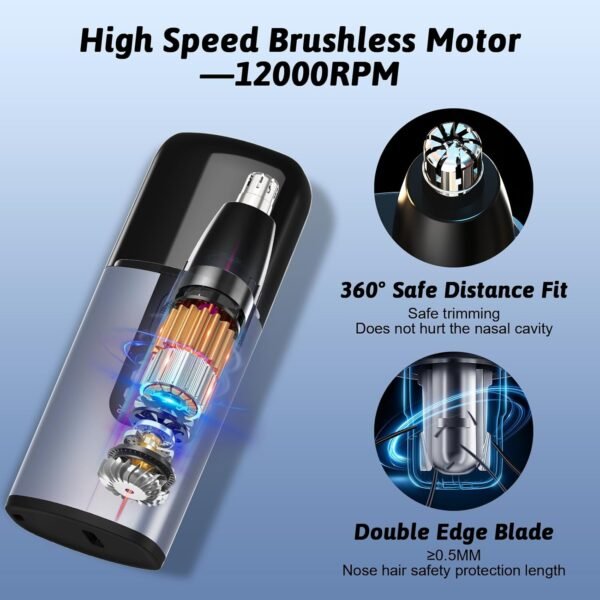 Nose Hair Trimmer for Men, Ear and Nose Trimmer for Men with Fast Charging Built-in Battery, Portable Nose Hair Trimmer for Women，LCD，Dual Edge Blade，High Speed 12000 RPM Motor - Image 6