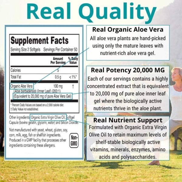 Aloe Vera Supplement (100 Softgels) 20,000mg Pure Gel Equivalency – Made with Organic Aloe Vera - Image 7