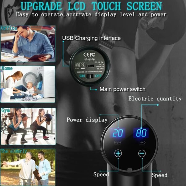 Massage Gun Deep Tissue,Percussion Massager Gun for Athletes Muscle Massage Gun for Pain Relief with 10 Massage Heads & 20 Speeds (Matte Black) - Image 5