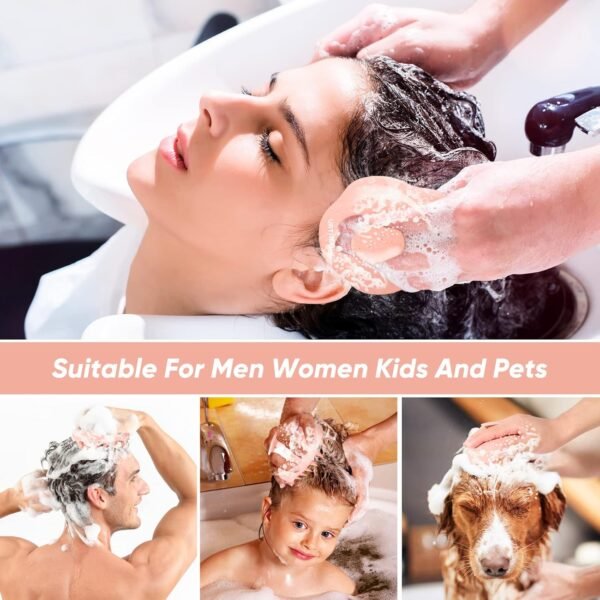 Scalp Massager Shampoo Brush, Hair Scalp Scrubber Head Massager with Soft Silicone Bristles for Women Men Kids Pets Shower and Hair Growth(Pink) Includes 5 Pcs Hair Ties - Image 5