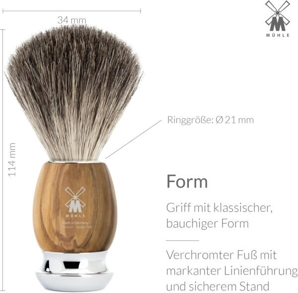MÜHLE VIVO Olive Wood 4-Piece Pure Badger 5-Blade Razor Shaving Set - Image 6