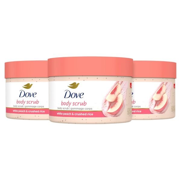 Dove Body Scrub White Peach & Crushed Rice 3 Count for Visibly Silky-Smooth, Nourished Skin, with ¼ Moisturizing Cream, 10.5 oz - Image 2