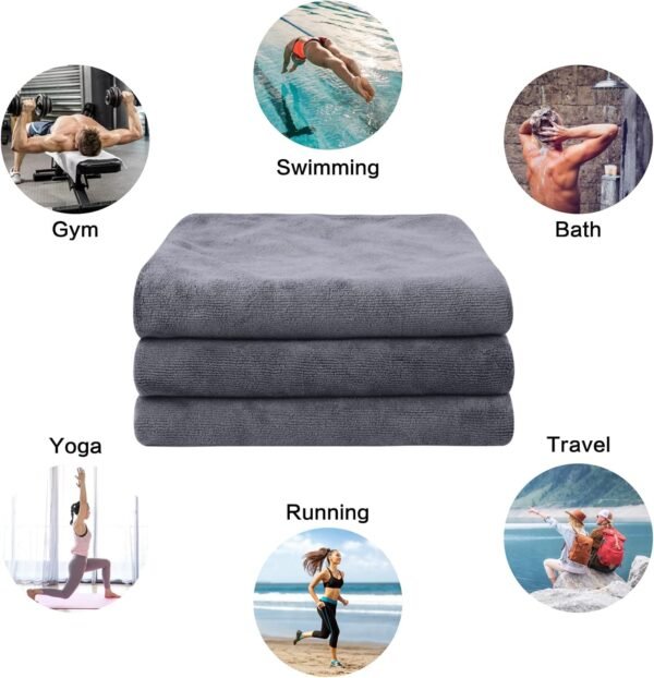 KinHwa Gym Towels for Men Sweat Absorbent Workout Towels Soft Microfiber Sports Towel Perfect Size for Workouts, Yoga, Running, Biking or Camping 16inch x 31inch 3 Pack Gray - Image 9