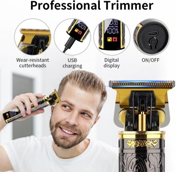 Professional Hair Clipper Set for Men, Rechargeable Cordless Clippers and Trimmers Set, Electric Foil Shavers and Beard Trimmers, Hair Cutting Tools with LED Display, Gifts for Men - Image 4