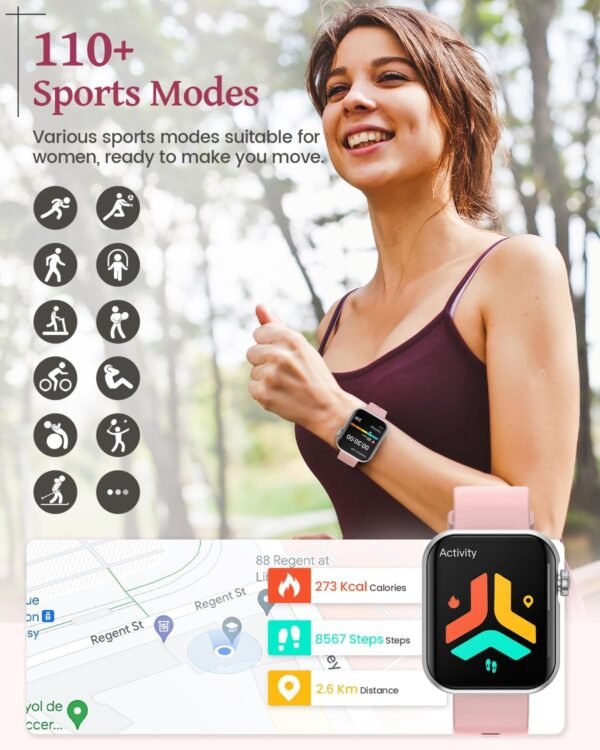 Smart Watch, 1.85" Android Smart Watches for Women, Fitness Tracker Watch with Blood Pressure/Heart Rate/Sleep Monitor, Bluetooth Smartwatch for Android/iOS Phones, Fitness Watch for Women (3 Bands) - Image 6