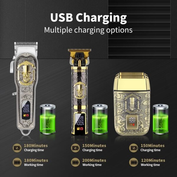 Professional Hair Clipper Set for Men, Rechargeable Cordless Clippers and Trimmers Set, Electric Foil Shavers and Beard Trimmers, Hair Cutting Tools with LED Display, Gifts for Men - Image 7