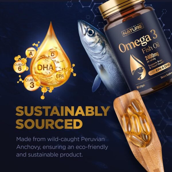 Omega 3 Fish Oil Supplement – 2400mg Fish Oil with EPA & DHA Omega-3 Fatty Acids from Sustainably Sourced Wild Caught Peruvian Anchovy - Heart & Brain Health Support - Non-GMO - 60 Softgels - Image 6