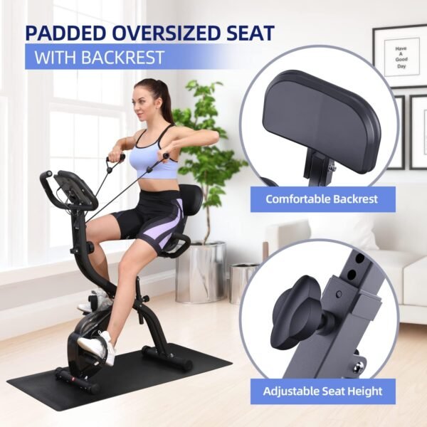 Foldable Exercise Bike Stationary Bike, Sportneer 4 in 1 Indoor Cycling Bike with 16 Level Magnetic Resistance Training Bike with Arm Resistance Band PVC Floor Mat Fitness Bike for Home Gym Workout - Image 5